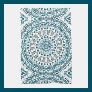 Coastal Teal and Sand Ocean-Inspired Mandala Kitchen Towel