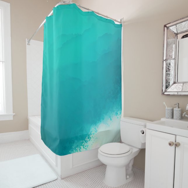 Coastal Teal Blue Aqua White Watercolor Abstract   (In Situ)