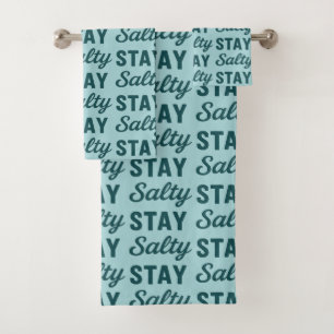 Coastal Teal Blue Stay Salty Graphic Beach Decor Bath Towel Set