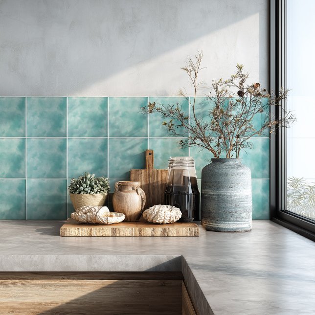 Coastal Teal Blue Watercolor Backsplash Tile (Creator Uploaded)
