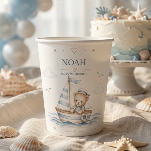 Coastal Teddy Bear Nautical Birthday Paper Cups