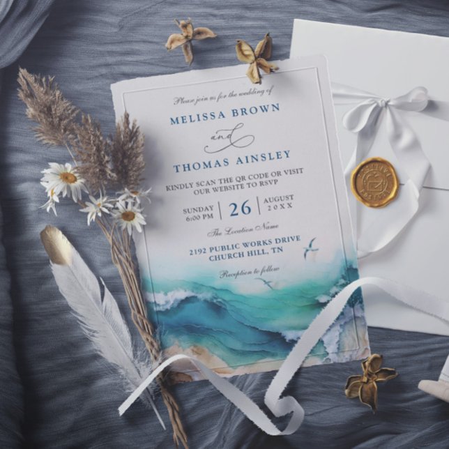 Coastal the Beach Destination QR Code Wedding Invitation (Creator Uploaded)