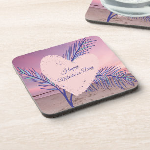 Coastal Theme Pastel Valentine Pink Sunset Beach Coaster