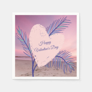 Coastal Theme Pastel Valentine Pink Sunset Beach Napkin