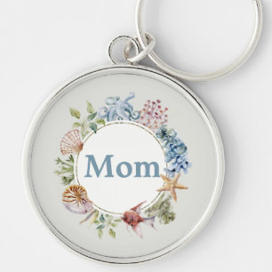 Coastal Theme Shells Starfish Wreath   Mom Keychain