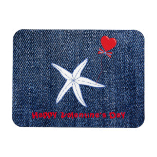 Coastal Theme Valentine's Day Red Heart & Starfish Magnet