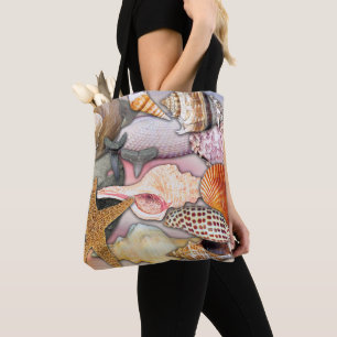 Coastal Themed Shells and Shark Teeth Tote Bag