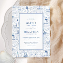 Coastal Toile Lighthouse Blue Wedding