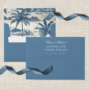 Coastal Toile Pattern Dusty Blue Wedding Envelope