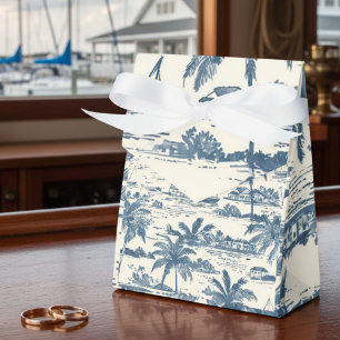 Coastal Toile Pattern Dusty Blue Wedding Favor Box