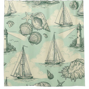 Coastal Toile with Lighthouses, Sailboats