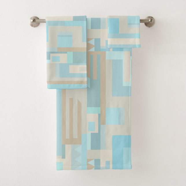 Coastal tones blue brown pattern bath towel set (Insitu)