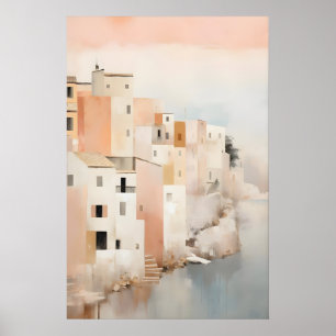 Coastal Town Art Print Abstract Seascape in