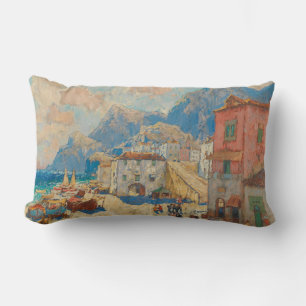 Coastal Town in Spain (Vintage Spanish Landscape) Lumbar Pillow