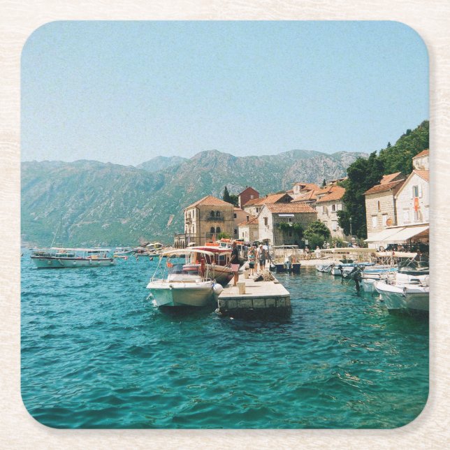 Coastal town of Perast,  Montenegro  Square Paper Coaster (Front)