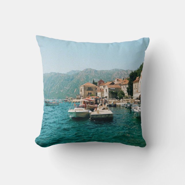 Coastal town of Perast,  Montenegro  Throw Pillow (Front)