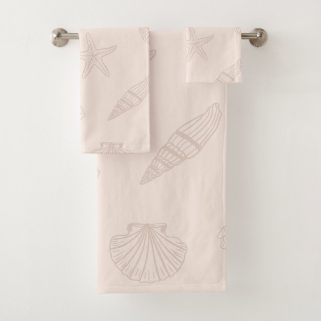 Coastal Treasures Shell Pink Bath Towel Set (Insitu)