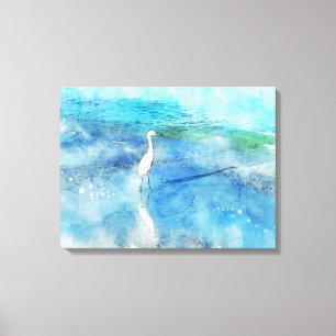 Coastal Tropical Beach Ocean Waves White Egret Canvas Print