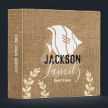 Coastal Tropical Fish Burlap Family Name Binder<br><div class="desc">Rustic Burlap background design. Tropical Fish stamp solid graphic. Custom family name in bold sans serif font and chic script family typography. All text is adjustable. Beautiful design for beach house,  vacation home,  boat,  or nautical themed home decor.</div>