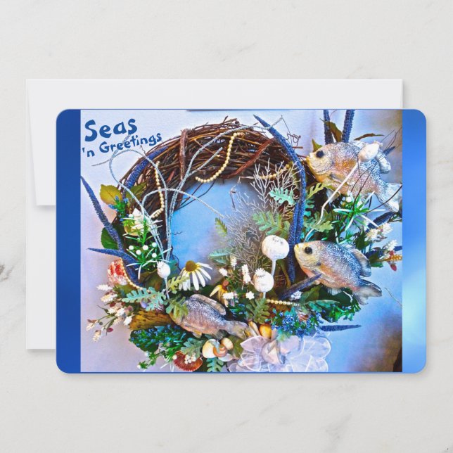 Coastal Tropical Fish Seas n Greetings Christmas  Holiday Card (Front)