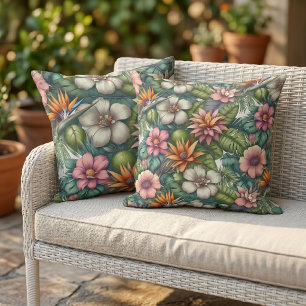Coastal Tropical Hibiscus Floral Decor Outdoor Pillow