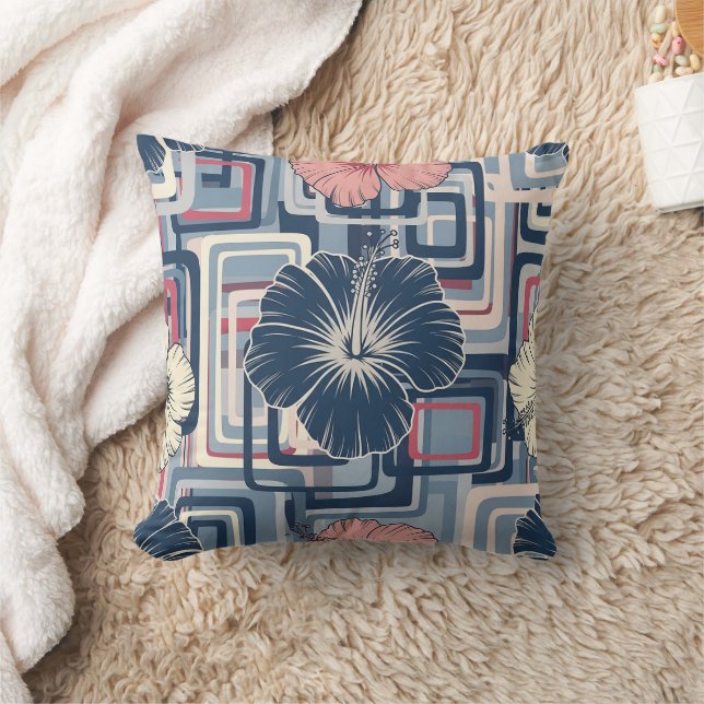 Coastal Tropical Hibiscus Pattern (10) Throw Pillow (Blanket)