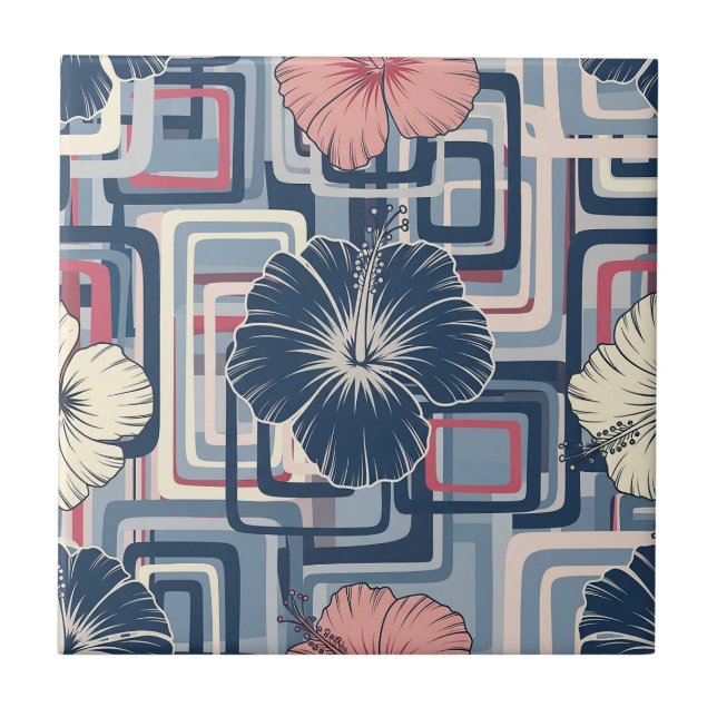 Coastal Tropical Hibiscus Pattern (10) Tile (Front)