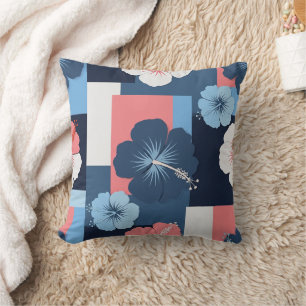 Coastal Tropical Hibiscus Pattern (11) Throw Pillow