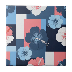 Coastal Tropical Hibiscus Pattern (11) Tile