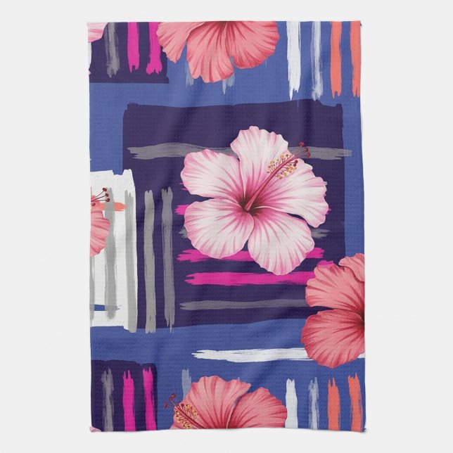 Coastal Tropical Hibiscus Pattern (12) Kitchen Towel (Vertical)