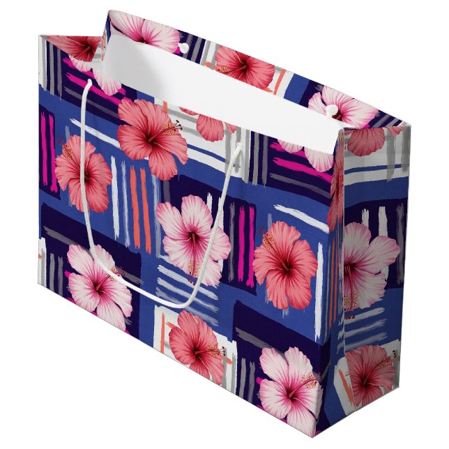 Coastal Tropical Hibiscus Pattern (12) Large Gift Bag (Front Angled)