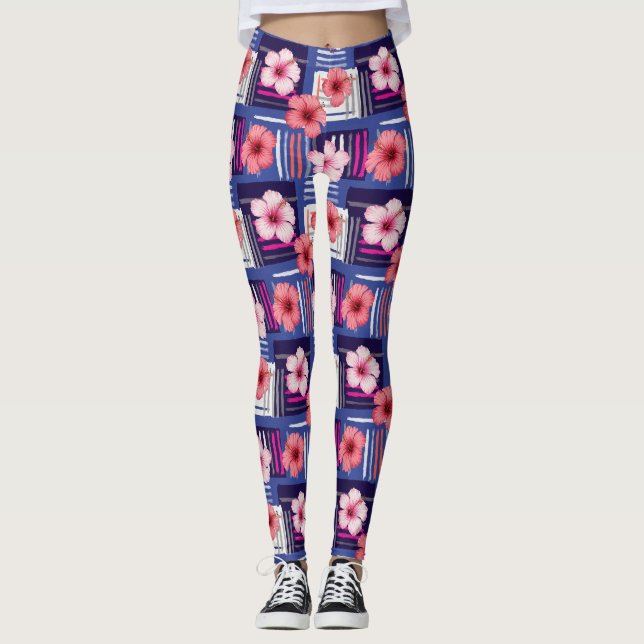 Coastal Tropical Hibiscus Pattern (12) Leggings (Front)