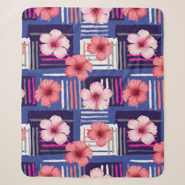 Coastal Tropical Hibiscus Pattern (12) Sherpa Blanket (Front)