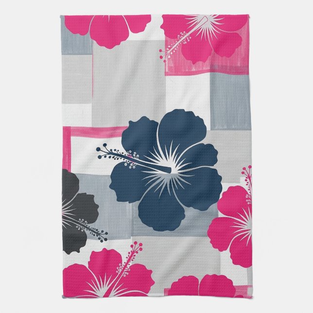 Coastal Tropical Hibiscus Pattern (13) Kitchen Towel (Vertical)