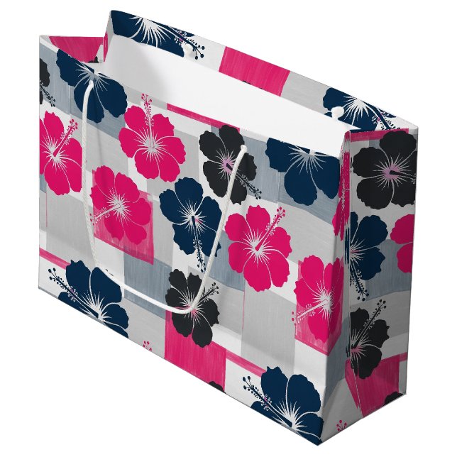 Coastal Tropical Hibiscus Pattern (13) Large Gift Bag (Front Angled)