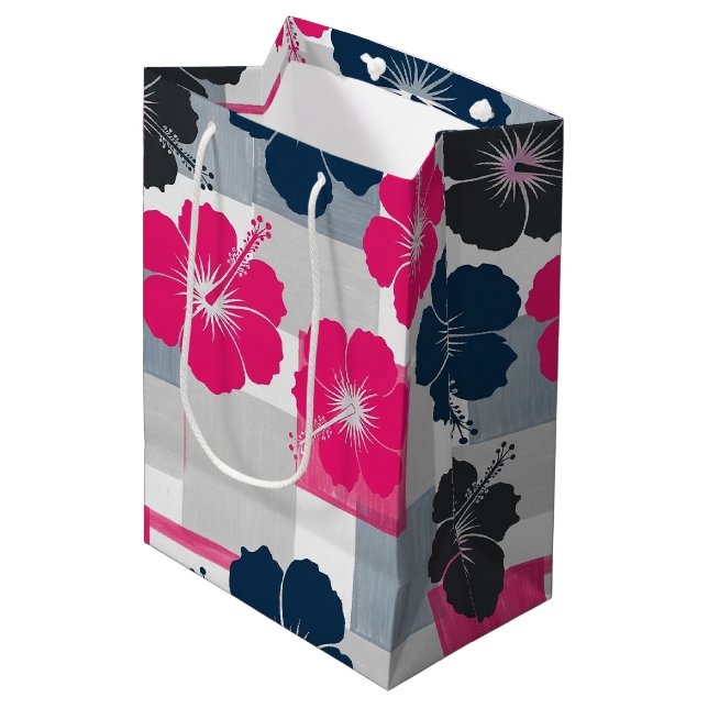 Coastal Tropical Hibiscus Pattern (13) Medium Gift Bag (Front Angled)