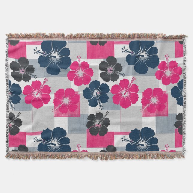 Coastal Tropical Hibiscus Pattern (13) Throw Blanket (Front)