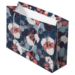 Coastal Tropical Hibiscus Pattern (14) Large Gift Bag