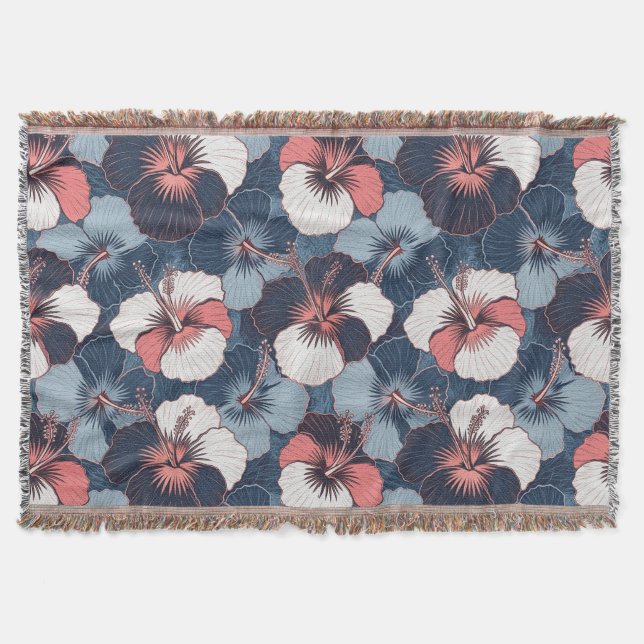 Coastal Tropical Hibiscus Pattern (14) Throw Blanket (Front)