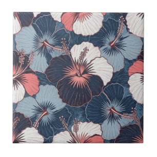 Coastal Tropical Hibiscus Pattern (14) Tile