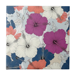 Coastal Tropical Hibiscus Pattern (15) Tile