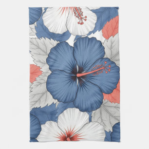Coastal Tropical Hibiscus Pattern (1) Kitchen Towel