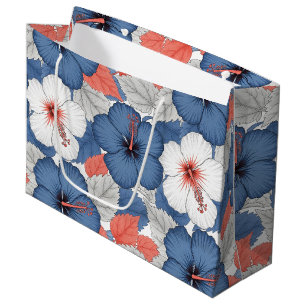 Coastal Tropical Hibiscus Pattern (1) Large Gift Bag