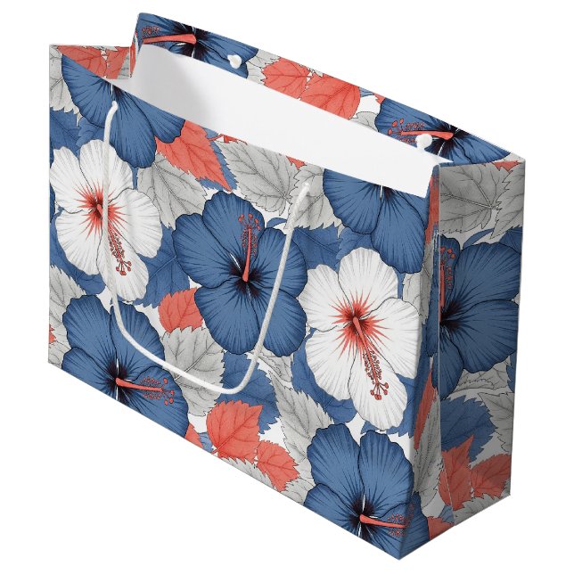 Coastal Tropical Hibiscus Pattern (1) Large Gift Bag (Front Angled)