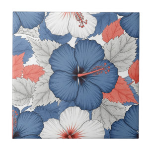 Coastal Tropical Hibiscus Pattern (1) Tile