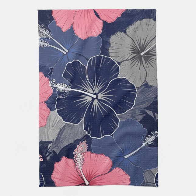 Coastal Tropical Hibiscus Pattern (2) Kitchen Towel (Vertical)