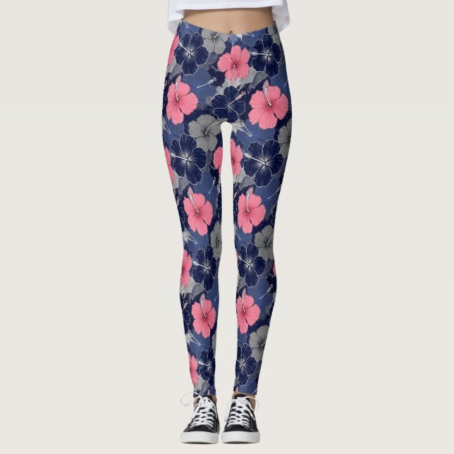 Coastal Tropical Hibiscus Pattern (2) Leggings (Front)