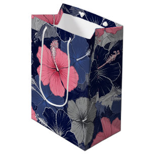 Coastal Tropical Hibiscus Pattern (2) Medium Gift Bag