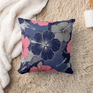 Coastal Tropical Hibiscus Pattern (2) Throw Pillow