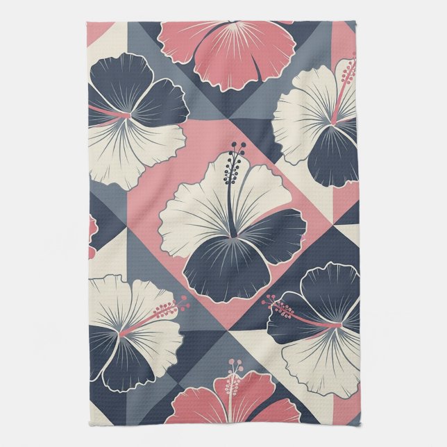 Coastal Tropical Hibiscus Pattern (3) Kitchen Towel (Vertical)